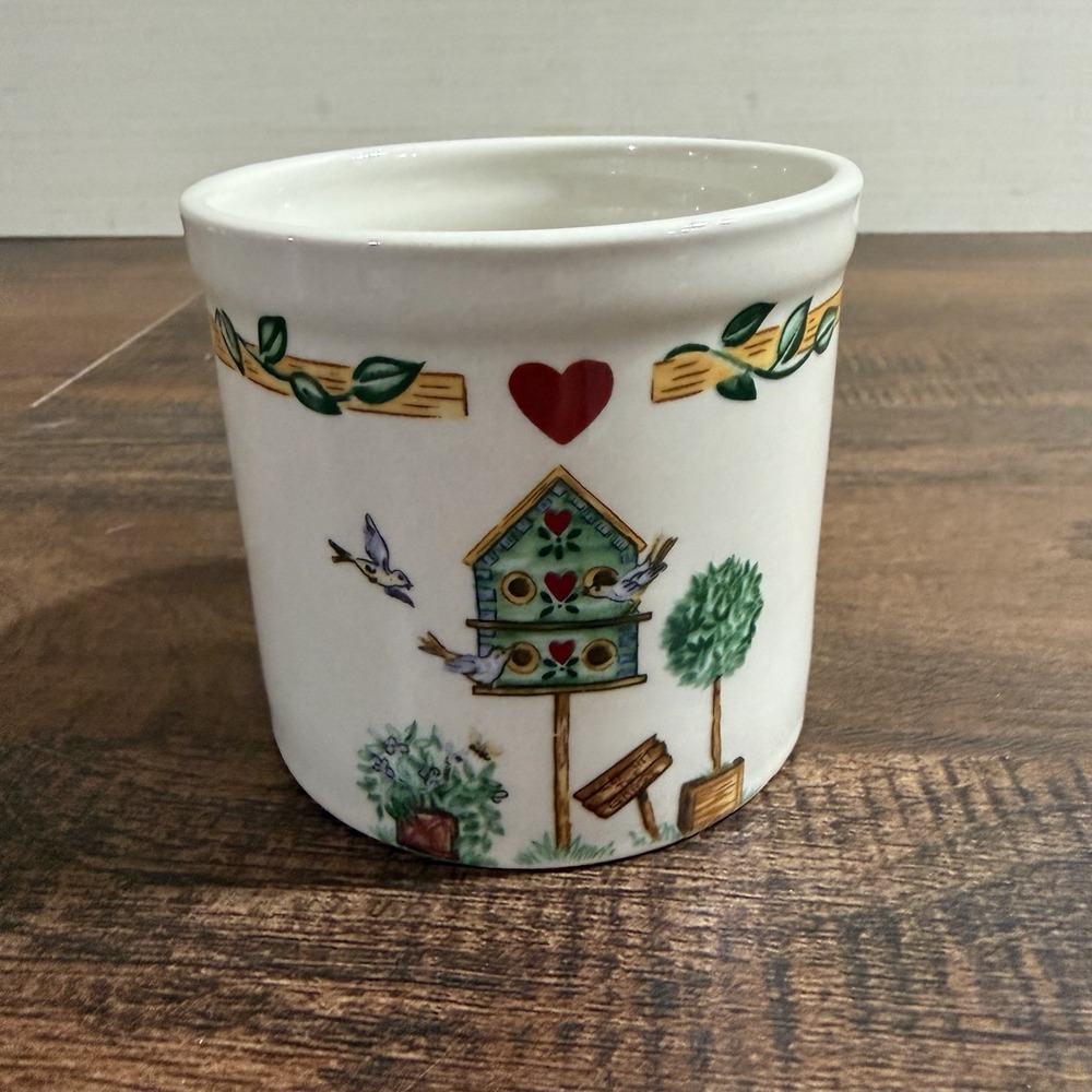 THOMSON POTTERY BIRDHOUSE 3 1/8" Candle Votive Mini Crock Country Vintage